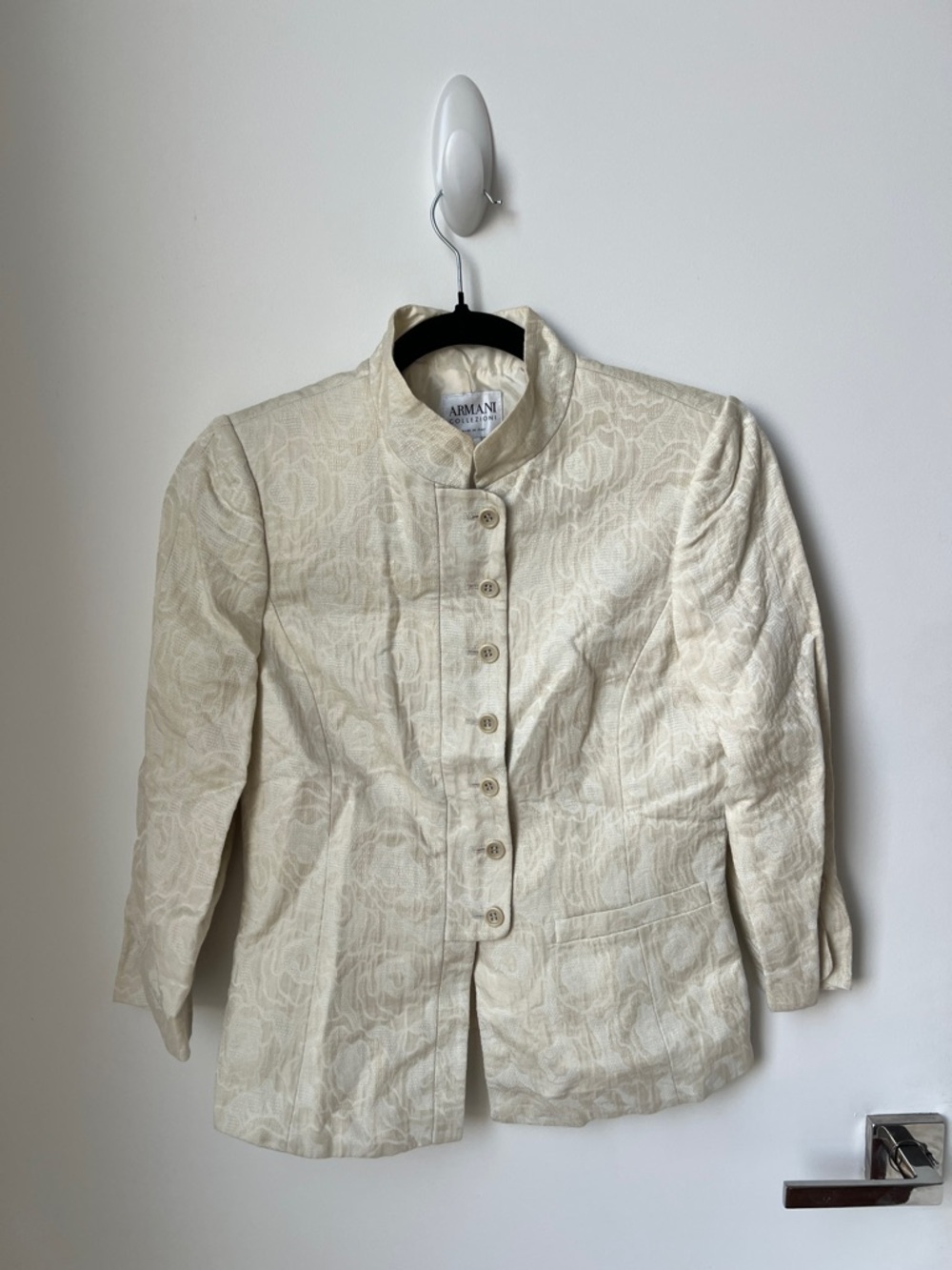 Armani Collezioni Cream Textured Stand-Neck Jacket
